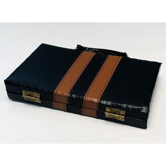 VTG 28pc DOMINO SET w/ Metal Brass Spinners Brown Faux Leather Carry Case *Read* - Picture 3 of 9